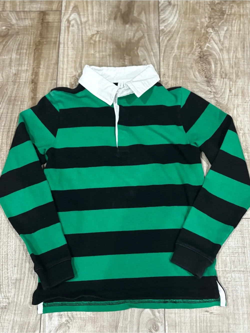 Janie and Jack Green and Black Striped Rugby Polo with White Collar